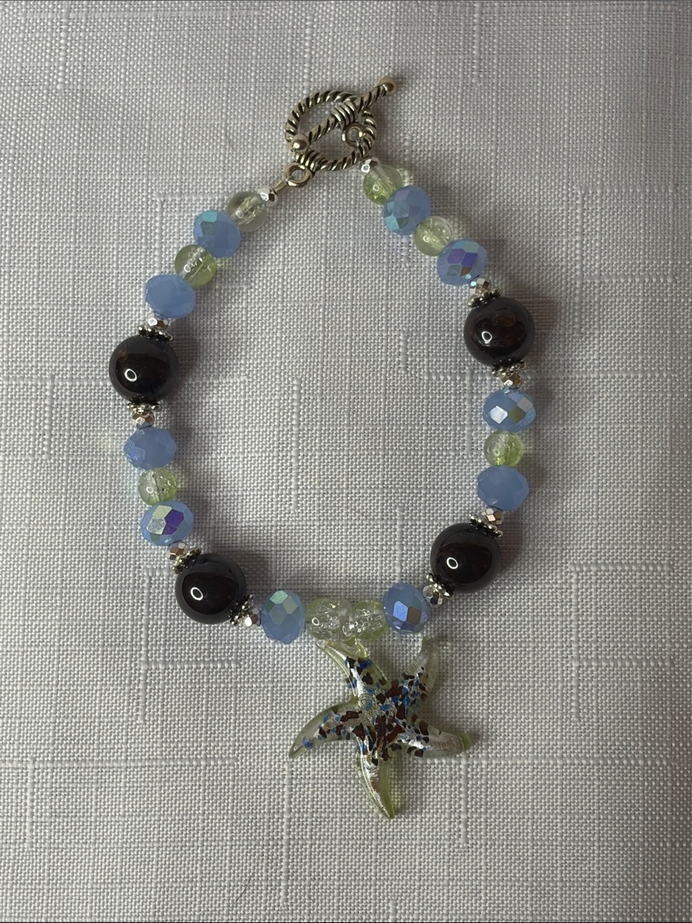 Handcrafted Murano Starfish and Garnet Bracelet